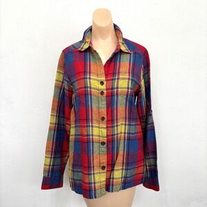 Pendleton Womens Plaid Linen Button Up Medium Preppy Maximalist Colorful